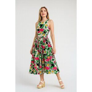 vintage 80s FIT FLARE SUNDRESS sleeveless graphic print floral colorful XS S